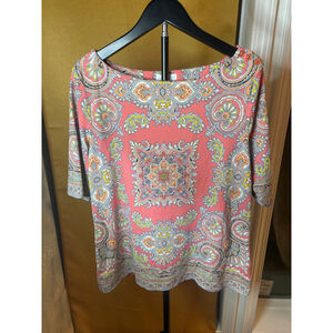 Charter Club Pink Multi-color Paisley Tunic Top Preppy Resort XL